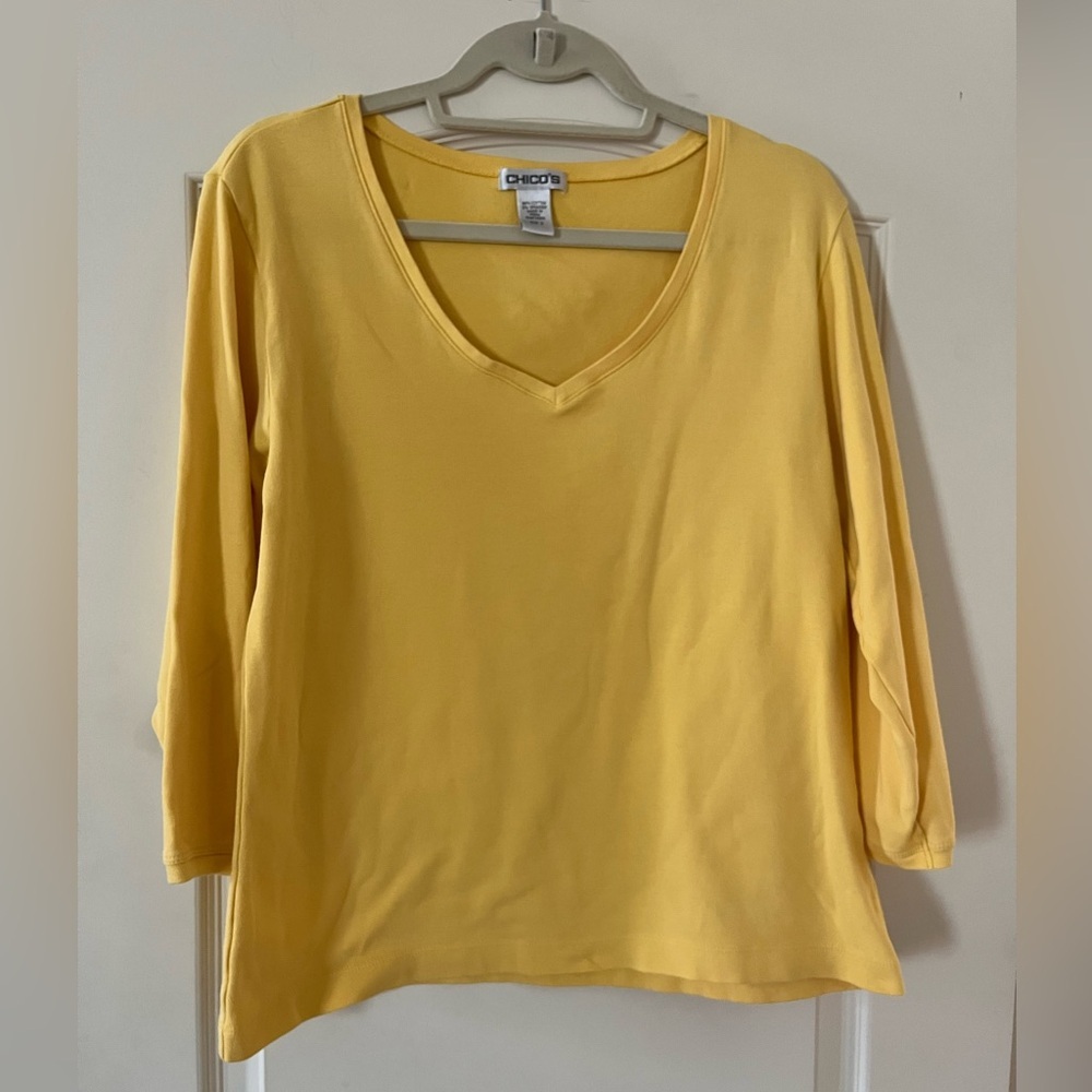 Chico’s Yellow Cotton Spsndex Blend 3/4 Sleeve Blouse Women’s size L